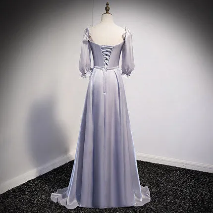 A Line Silver Long Prom Dresses SH202