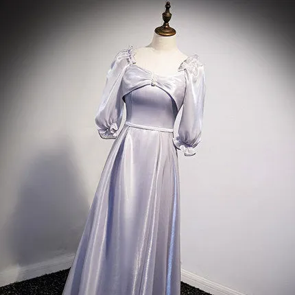 A Line Silver Long Prom Dresses SH202