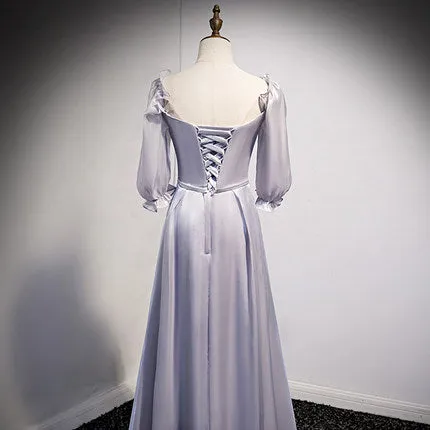 A Line Silver Long Prom Dresses SH202