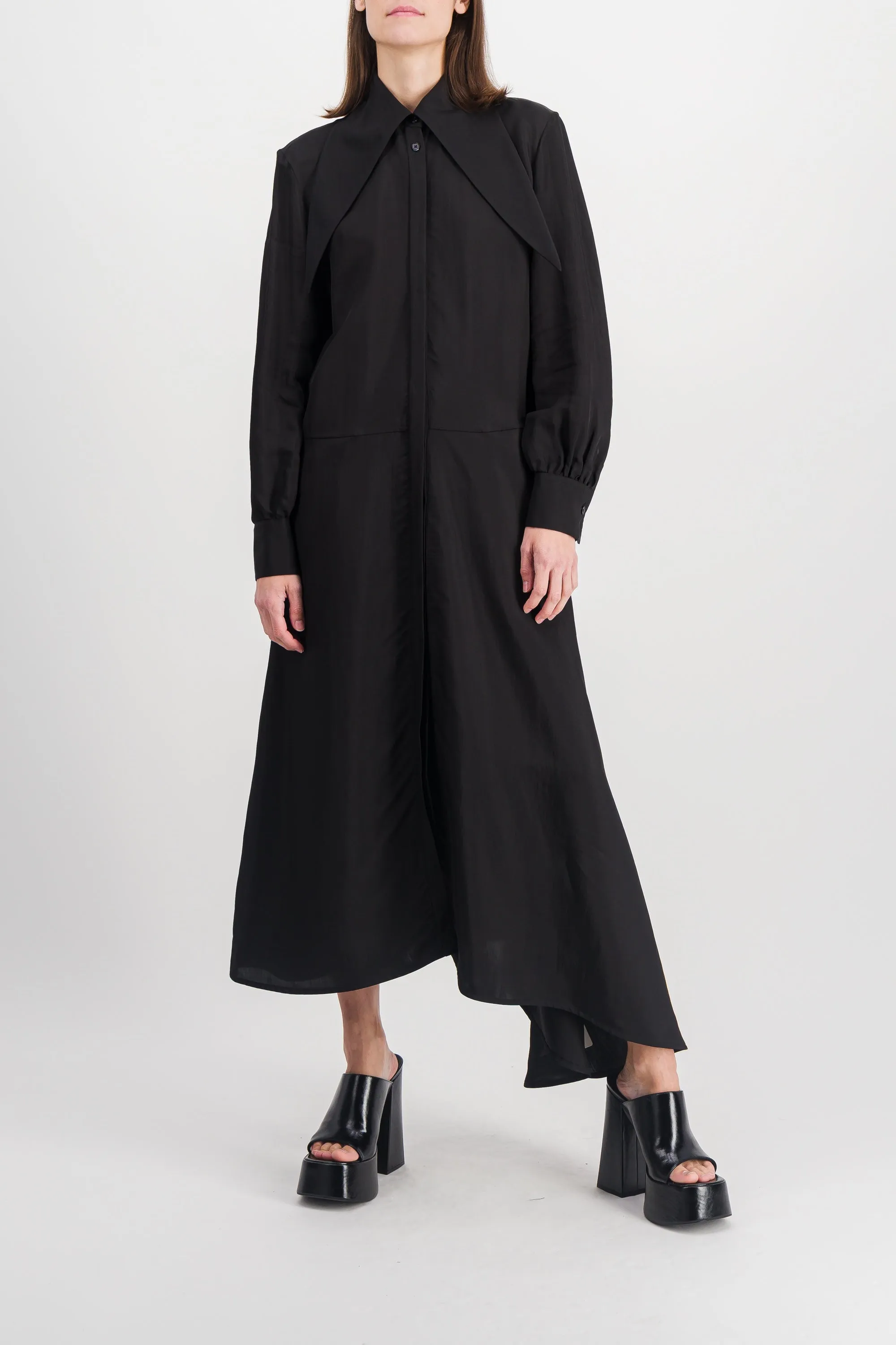 Asymmetric viscose-silk shirt dress