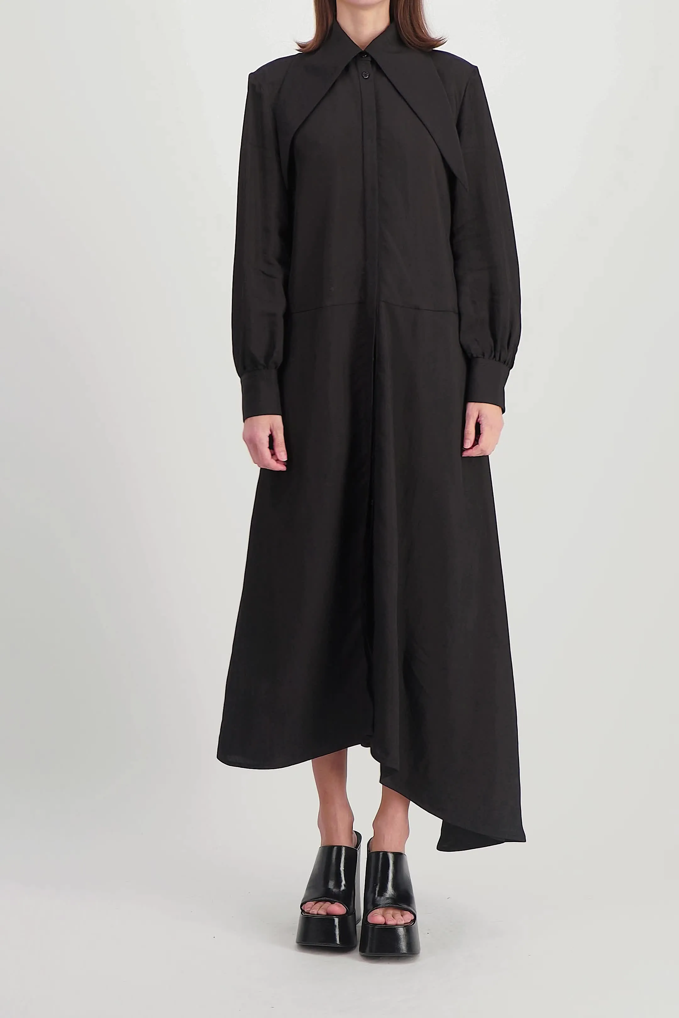 Asymmetric viscose-silk shirt dress