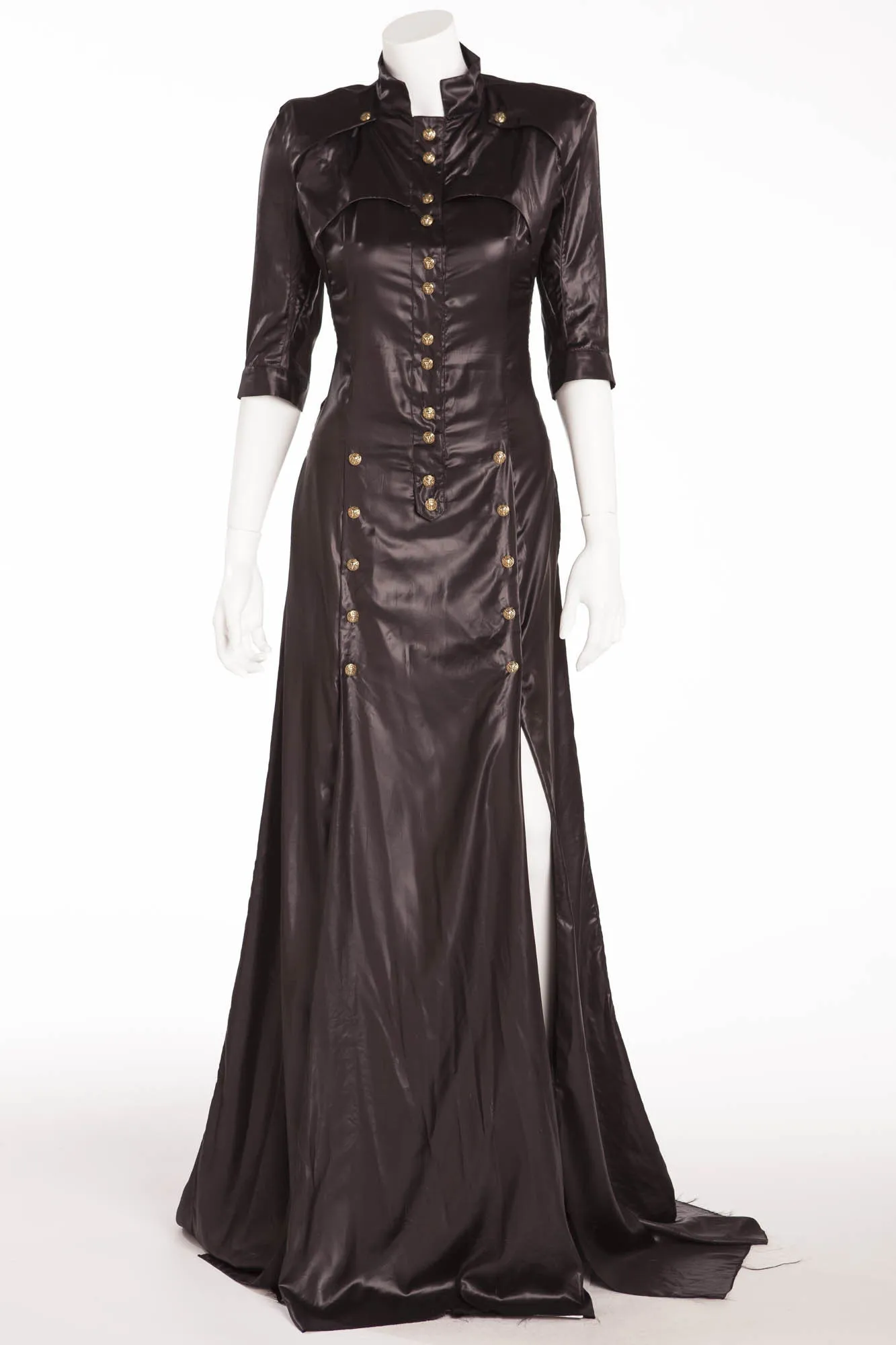 Balmain - Black Long Dress Gold Embellishments - FR 38