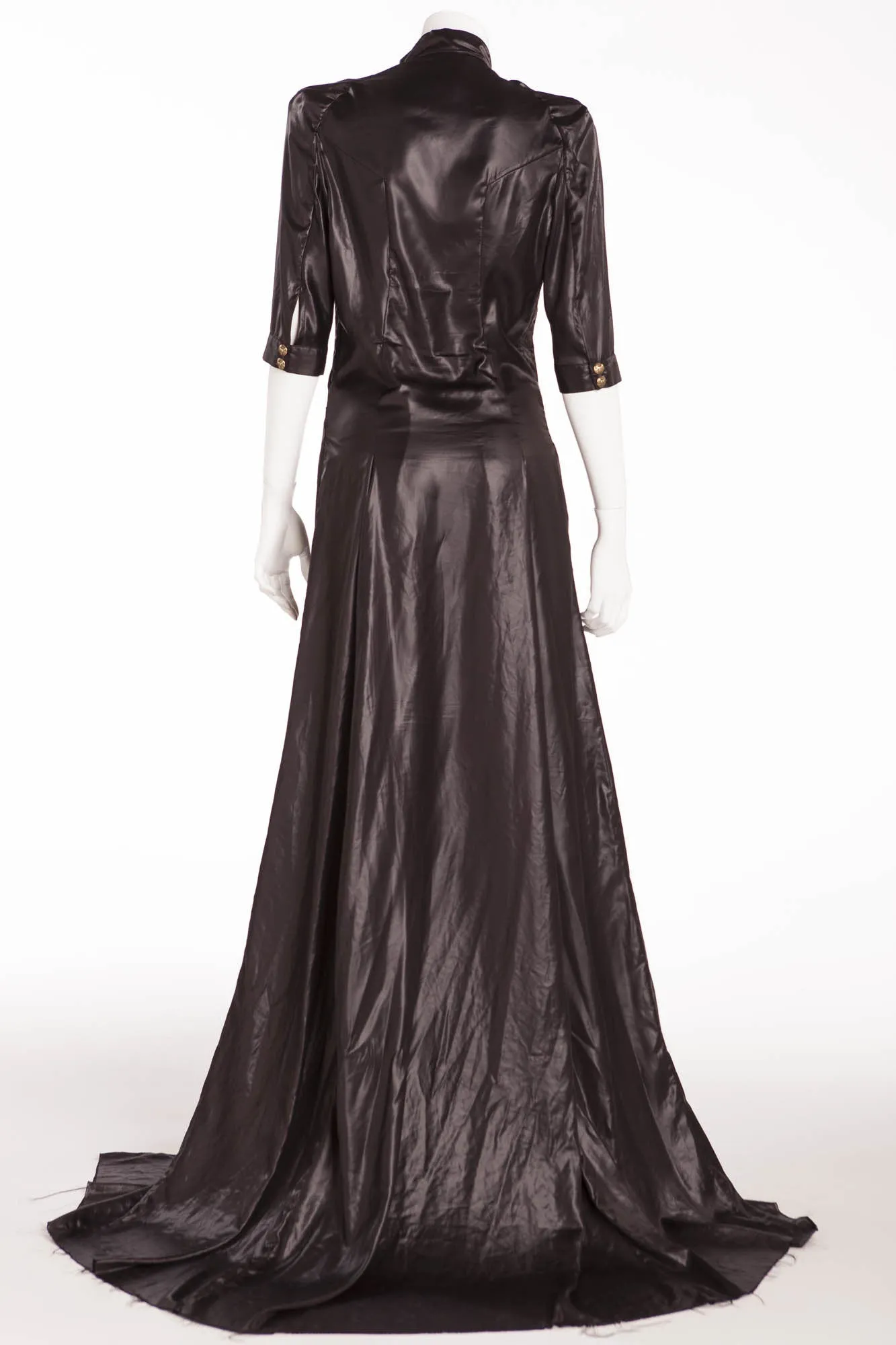 Balmain - Black Long Dress Gold Embellishments - FR 38