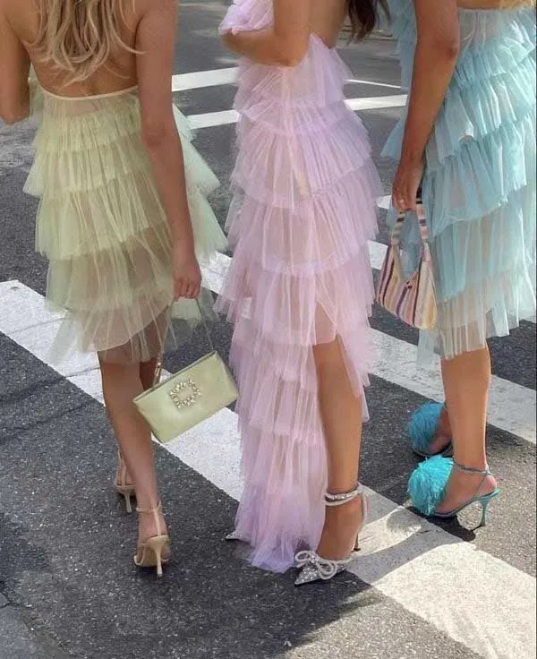 Elegant Halter Tulle Blue Prom Dress With Layers, Long Formal Evening Dresses SH559