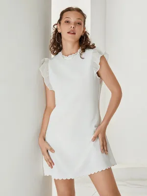 Ruffle Trim Mini Solid Color Fly Sleeve Short Fashion Vintage Club Streetwear Summer Casual Dress