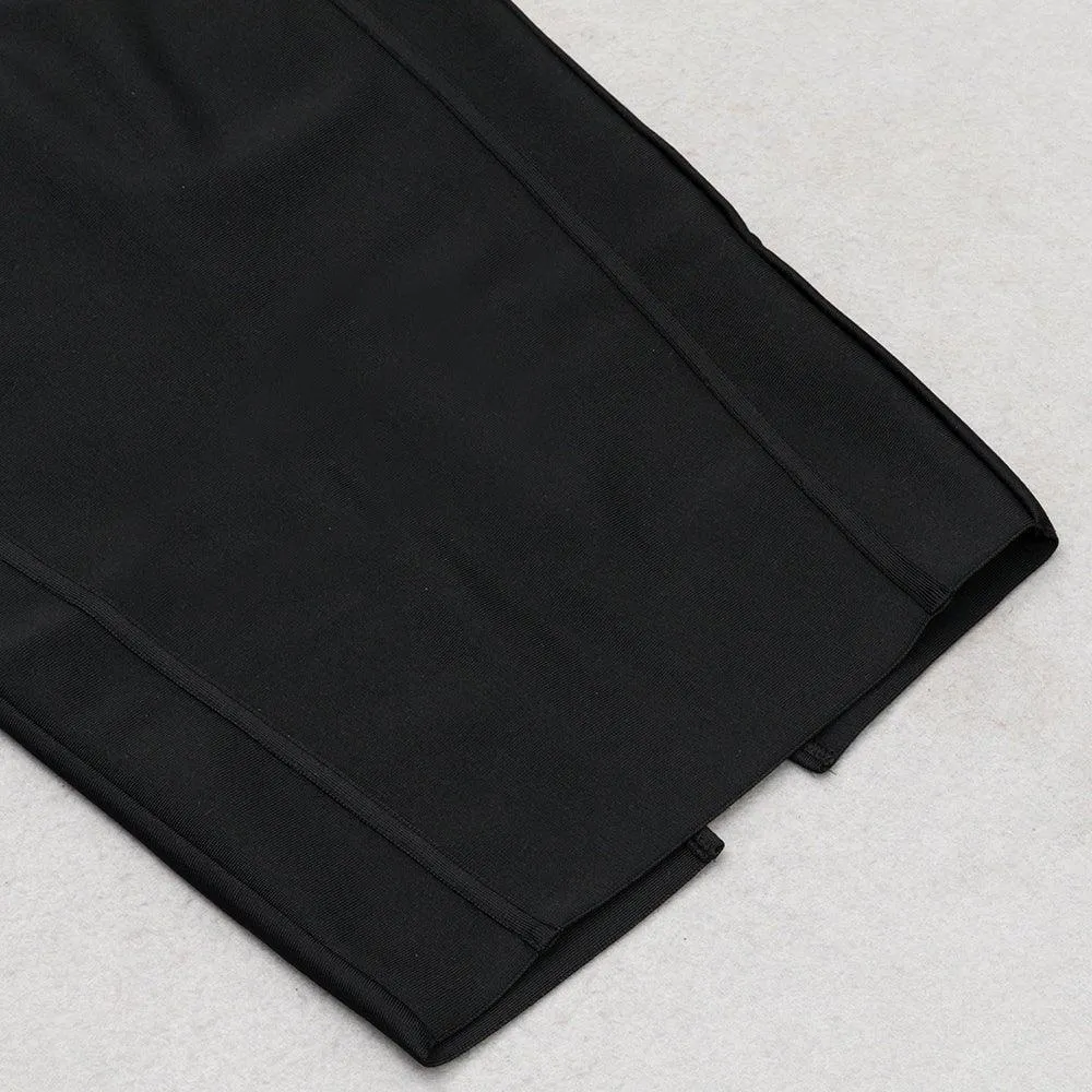 Women's Black Over Knee Bandage Dress - Strappy Sleeveless Chain Detail, Summer Sundress